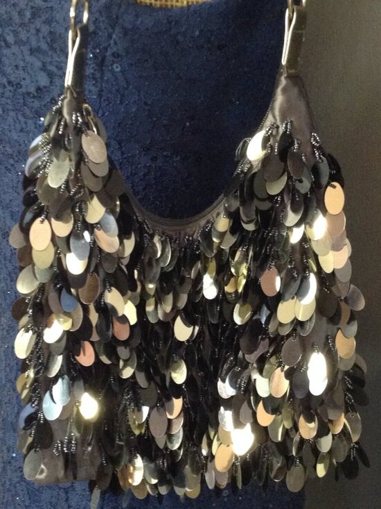 Unknown Handbags - VTG 90's Y2K Black Satiny Sequined Hobo Slouch Shoulder Bag Retro Artistic Boho